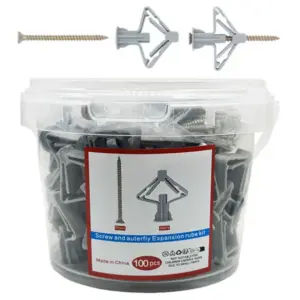 100pcs Drywall Anchor Kit Hollow Wall Anchors Plasterboard Plugs Screws Butterfly Expansion Tube Pipe 50 Set