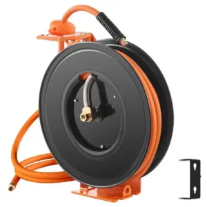 Retractable Air Hose Reel 3/8IN x 50FT Rubber Air Hose Max 300PSI Ceiling/Wall Mount Heavy Duty Single Arm Reel with 5FT Lead i