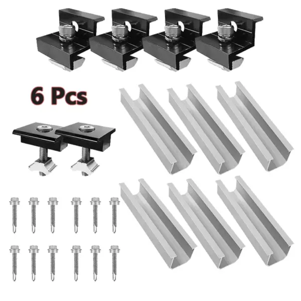 Solar Panel Black Bracket, 6 x 120mm Aluminium Extrusions Mounting Rail, Solar Mounting Rail Connector for for Roof