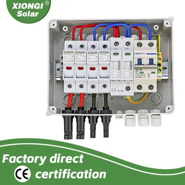 Solar photovoltaic PV Combiner Box With Lightning Protection 2 input 1 out DC 600V Fuse MCB SPD Waterproof Box IP65