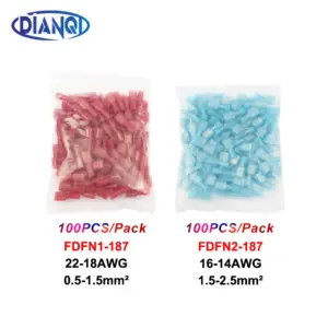 DIANQI FDFN1-187 FDFN1.25-187 NYLON brass Female Insulated Spade joint Cable Wire Connector 100PCS 0.5-1.5mm2 22-18AWG FDFN