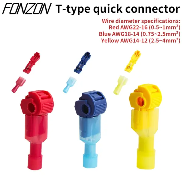 10Set T-Type Wire Connectors Snap-on Locking Wire Terminals Insulated Male Quick Disconnect Spade Terminal Broke line repair