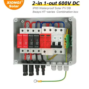 Full Copper Wire Solar PV Combiner Box With Lightning Protection 2 input 1 out DC 600V Fuse MCB SPD Waterproof 2 string Box