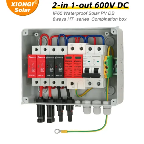 Full Copper Wire Solar PV Combiner Box With Lightning Protection 2 input 1 out DC 600V Fuse MCB SPD Waterproof 2 string Box