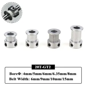 3Pcs GT2 20 Teeth Aluminum 2GT Timing Pulley Bore 4mm/5mm/6mm/6.35mm/8mm Belt Width 6mm/9mm/10mm/15mm for 3D Printer