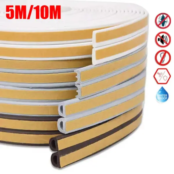 5M/10M Door Window Seal Strip Self-adhesive Acoustic Foam Sealing Strip Tape Insulation Windproof Rubber Weatherstrip
