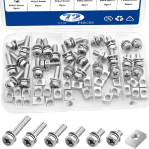 72PCS 304 Stainless Steel Battery Bolt with Square Nut Kit Motorcycle Battery Terminal Bolts and Nuts Set M6x10/12/14/16/18/20mm