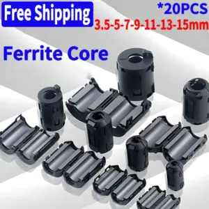 20Pcs 3.5/5/7/9/11/13/15mm EMC Ring Core Ferrite Bead Clamp Choke Coil Ferrite Filter Clip Cable for Black Magnetic Snap-on