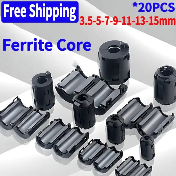 20Pcs 3.5/5/7/9/11/13/15mm EMC Ring Core Ferrite Bead Clamp Choke Coil Ferrite Filter Clip Cable for Black Magnetic Snap-on