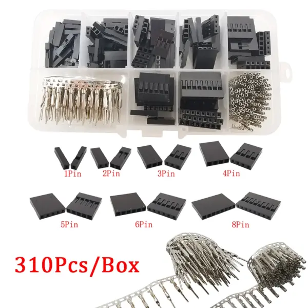 310Pcs/Box Male Female Crimp Terminals Connector 2.54mm Pitch 1/2/3/4/5/6/8 Pin Plastic Housing DIY Kits Wire Jumper Connector
