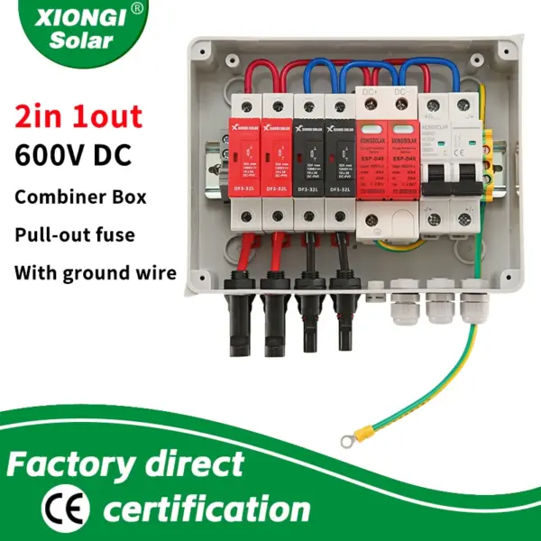 Solar photovoltaic PV Combiner Box With Lightning Protection 2-input 1 out DC 600V Fuse MCB SPD Waterproof 2 string Box IP65