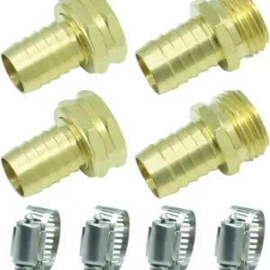 Solid Brass Garden Hose Repair Kit - Heavy Duty Leak-Proof Connector with Stainless Steel Clamps for 3/4" Hoses, 2 Pack