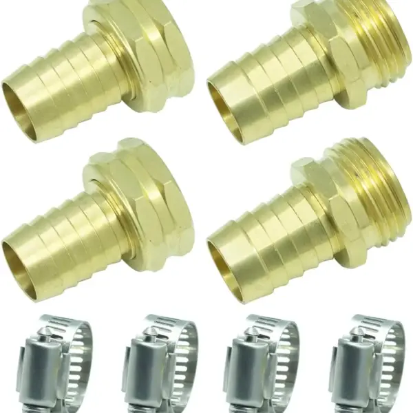 Solid Brass Garden Hose Repair Kit - Heavy Duty Leak-Proof Connector with Stainless Steel Clamps for 3/4" Hoses, 2 Pack