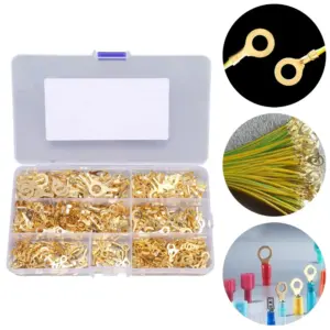 540PCS Brass Wire Lugs Assortment Set Electric Cable Ring Lugs with Storage Box M3 M4 M5 M6 M8 M10