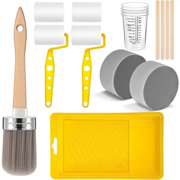 【RECOMENDAR】18 Pieces Paint Brush And Roller Set, Painting Supplies For Cabinet Painting, Cups, Sponge Tray Liner And Mixing Sti