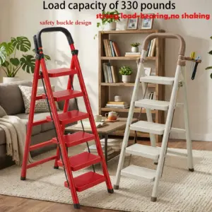 Heavy-Duty Folding 2/3/4/5/6 Step Ladder With Non-Slip Steps And Folding Mechanism, Featuring 330-Pound Weight Capacity, Durable Steel Construction, And Easy Storage Design -Perfect For Household Chores, Projects, And Light Industrial Tasks