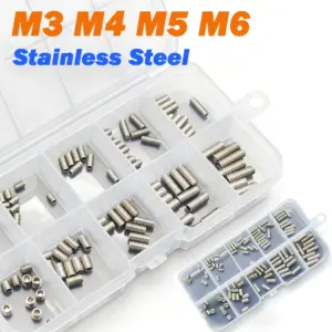 M3 M4 M5 M6 Stainless Steel Hex Socket Flat End Set Screw Assortment Kit Allen Head Grub Bolt Set Box