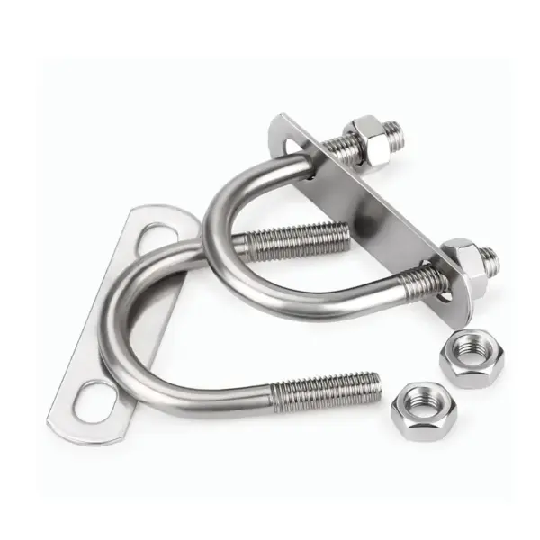 M6 M8 U Bolt Pipe Clamp Set 304 Stainless Steel - Round U Type Tube Holder with 2 Nuts & Flat Plate / Fixed Buckle for Plumbing