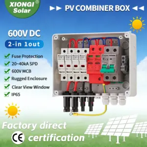 Solar PV Combiner Box With Full Copper Wire Lightning Protection 2 in 1 out DC 600V Fuse MCB SPD Waterproof Box IP65