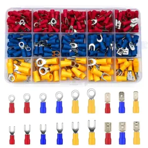300PCS Insulated Wire Crimp Terminals Kit, Ring Fork Spade Connectors 0.5-6mm²(22-10AWG) for Auto & Electrical Wiring M3/4/5/6