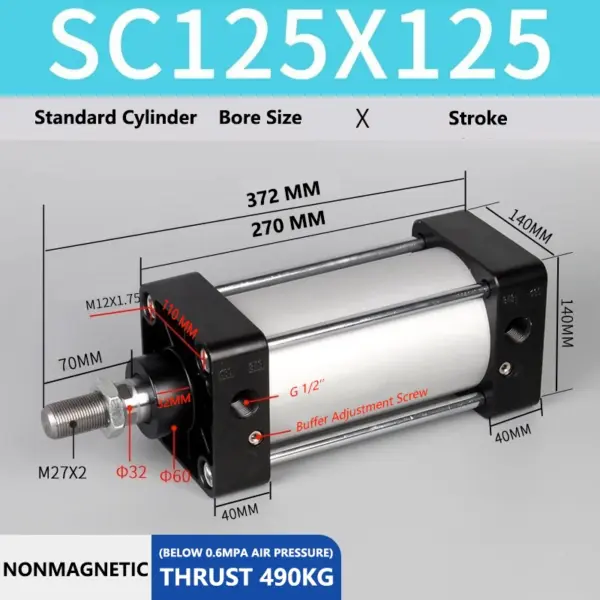 ABILKEEN SC125X125 Standard Pneumatic Cylinder 125mm Bore Size X 125 MM Stroke Double Acting Air Standard Cylinder