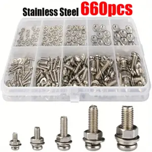 660pcs stainless steel Phillips head pan head screw, nut, and washer set; M2, M2.5, and M3 Phillips head bolt fastener set.