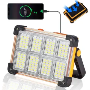 120W Solar Rechargeable Work Light 144 LED 10000LM Portable Flood Light With Stand IP66 Waterproof 4 Modes Job Site Lighting Flashlight For Mechanic Camping Fishing Car Repair