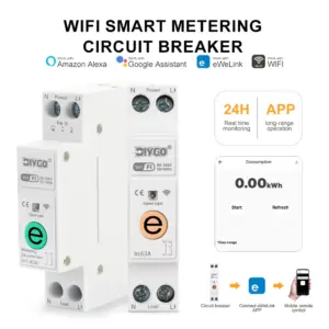 eWeLink 1P+N 63A Mini Din Rail WiFi Smart Circuit Breaker MCB Energy Meter Kwh Metering Remote Control Works with Google Alexa