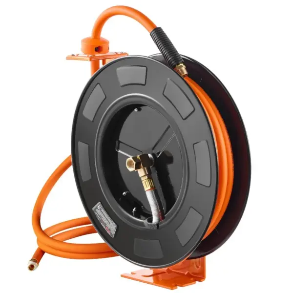 Retractable Air Hose Reel 1/2 IN x 50 FT Hybrid Air Hose Max 300PSI Ceiling/Wall Mount Heavy Duty Single Arm Steel Reel with 5F
