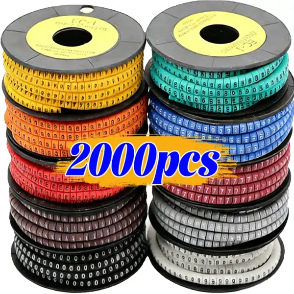 2000/500x Cable Wire Marker 0 To 9 for Cable Size Waterproof Insulation Colorful Number Tube Label Markers Marking Label Sleeves