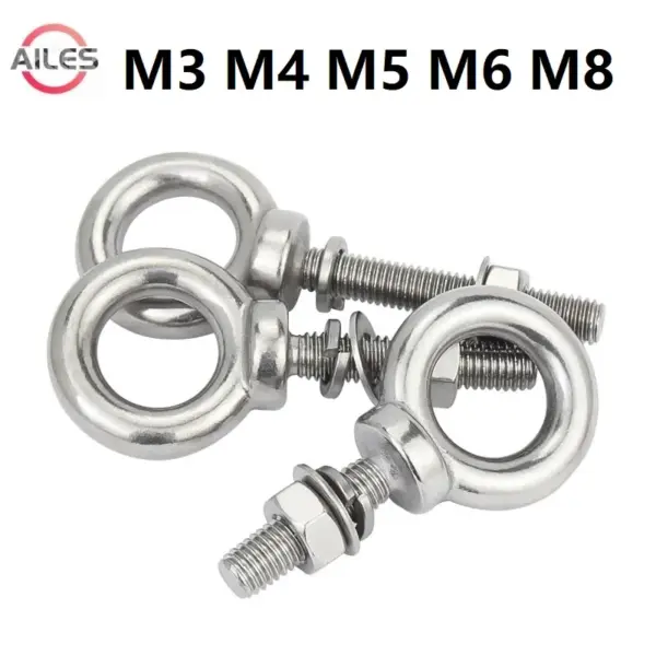 M3 M4 M5 M6 M8 Ring Eyebolts with Nut Washer Gaksets Set 304 Stainless Steel Extended Bolts Marine Lifting Ring Screws and Nuts