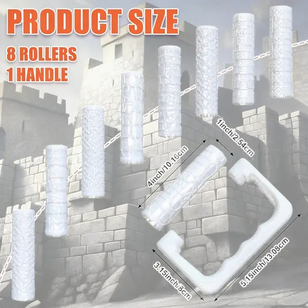 9 Piece Texture Roller Set for Clay Artists Featuring Road Stone Wall and Brick Patterns for Modeling and Sculpting