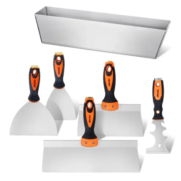 Drywall Knife Set, 6 PCS Drywall Tools Includes 3in Painter Scraper, Two Putty Knives, Two Taping Knives And 12in Mud Pan,