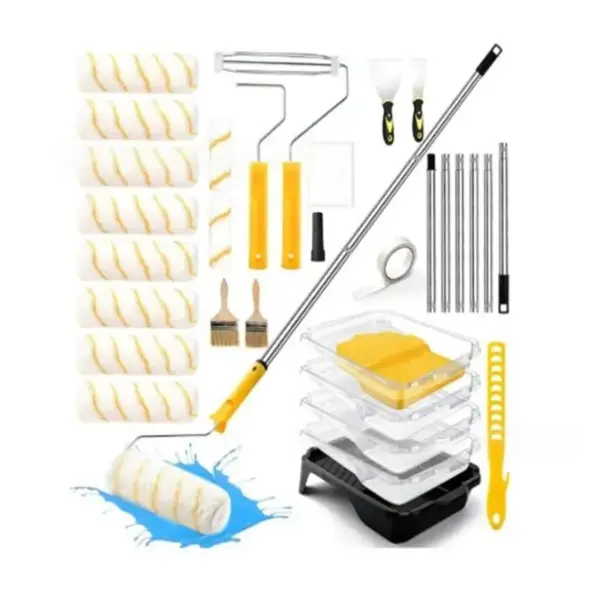 MOPHE-Paint Roller Kit, Paint Roller Set With Pole, Paint Tray Liners& Plastic Sheeting For Wall Ceiling House For Painting Proj