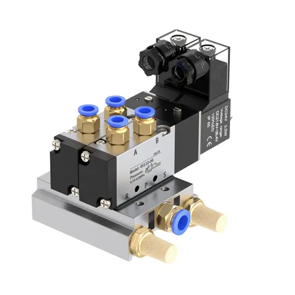 4V110-06 AC 110/220V DC 12/24V 2/3/4 Way Multi Option Pneumatic Solenoid Valve Block With Muffler Fitting Base Manifold ﻿
