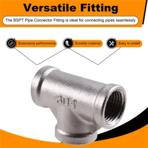 AT02-2PCS Fitting 1/2" Female Thread Tee Connector BSPT Pipe Connector Fitting 1/2" BSPT Pipe Connector
