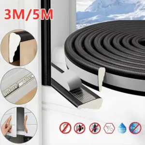 3M/5M Window Door Weather Seal Strip Adhesive Acoustic Foam Wedge Windproof Soundproof Gap Filler for Doors Windows Insulation