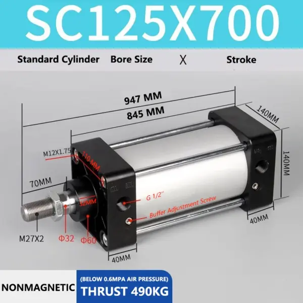ABILKEEN SC125X700 Standard Pneumatic Cylinder 125mm Bore Size X 700 MM Stroke Double Acting Air Standard Cylinder