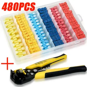 60-480PCS T Tap Wire Connectors Kit Electrical Connectors Kit Spade Terminals Quick Splice Disconnect Wire Taps (22-10 AWG)