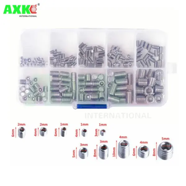 200pcs Set Grub Screw Metric Thread Allen Socket Head Bolt 304 Stainless Steel Carbon Steel Black Assortment Kit M3 M4 M5 M6 M8