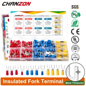 160/200PCS SV1.25 SV2 SV5.5 Electrical Fork Splice Crimp Wire Connector Kit Insulated Copper Wirefy Solderless Terminal 22-10AWG