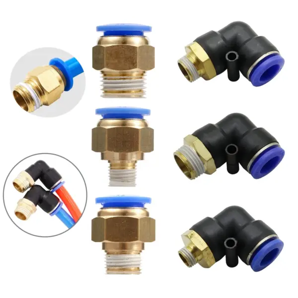 PC/PL Pneumatic Straight and Elbow Quick Connector 14mm Hose OD 1/4" 3/8" 1/2" Male Thread Adapters Air Push In Mount 5Pcs
