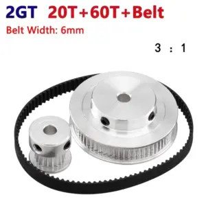 1 Set 2GT Timing Belt Pulley Kit 20 60 Teeth Bore 5/8/10mm Reduction 1:3 Belt Width 6mm for 3D Printer DIY Accessories