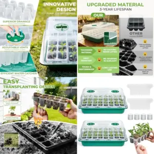 80 Cell Seed Starter Tray Kits, Reusable Plant Germination Trays, Easy Transplanting, with Humidity Domes and Bases, for Starti