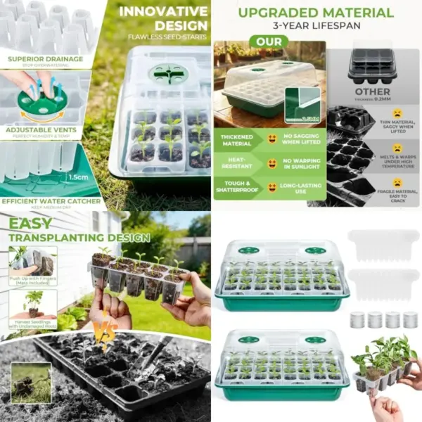 80 Cell Seed Starter Tray Kits, Reusable Plant Germination Trays, Easy Transplanting, with Humidity Domes and Bases, for Starti