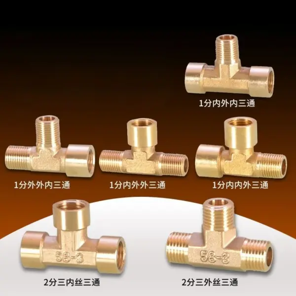 Pneumatic Plumbing Brass Pipe Fitting Male/Female Thread 1/8 1/4 3/8 1/2 BSP Tee Type Copper Fittings Water Oil Gas Adapter