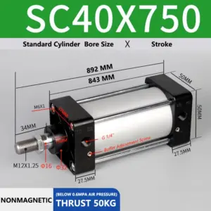 ABILKEEN SC40X750 Standard Pneumatic Cylinder 40mm Bore Size X 750 MM Stroke Double Acting Air Standard Cylinder