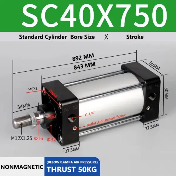 ABILKEEN SC40X750 Standard Pneumatic Cylinder 40mm Bore Size X 750 MM Stroke Double Acting Air Standard Cylinder