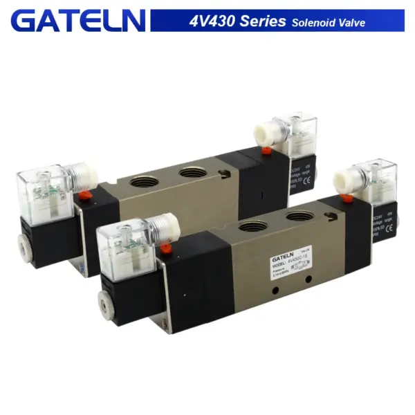 4V430C-15 4V430E-15 4V430P-15 AC220V Dual Solenoid Pneumatic Air Valve 1/2" BSPT DC12V 24V 220V with fittings 5 Ports 3 Position
