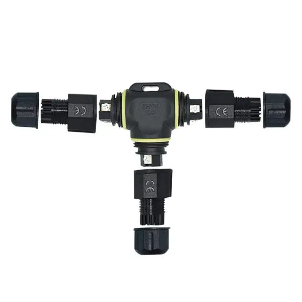 3 Way 3 Pin Waterproof Connector IP68 Nylon Copper Wire Terminal Adapter T Shape Sealed Cable Gland Junction Box for LED Light